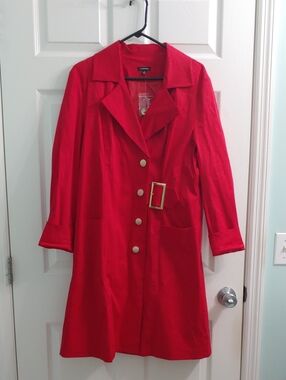 J. Peterman Duster Coat Women's Red Trench Button Front Size 12